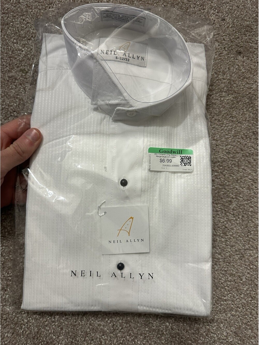 NWT Neil Allyn Tuxedo Shirt Mens S 32/33 White Laydown Collar Pleated